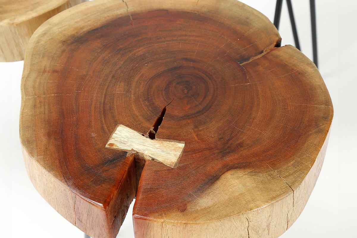 BEISTELLTISCH VIVOSSA 2ER SET Braun Akazie - Schwarz/Braun, Holz/Metall (32/32/45cm) - KAWOLA