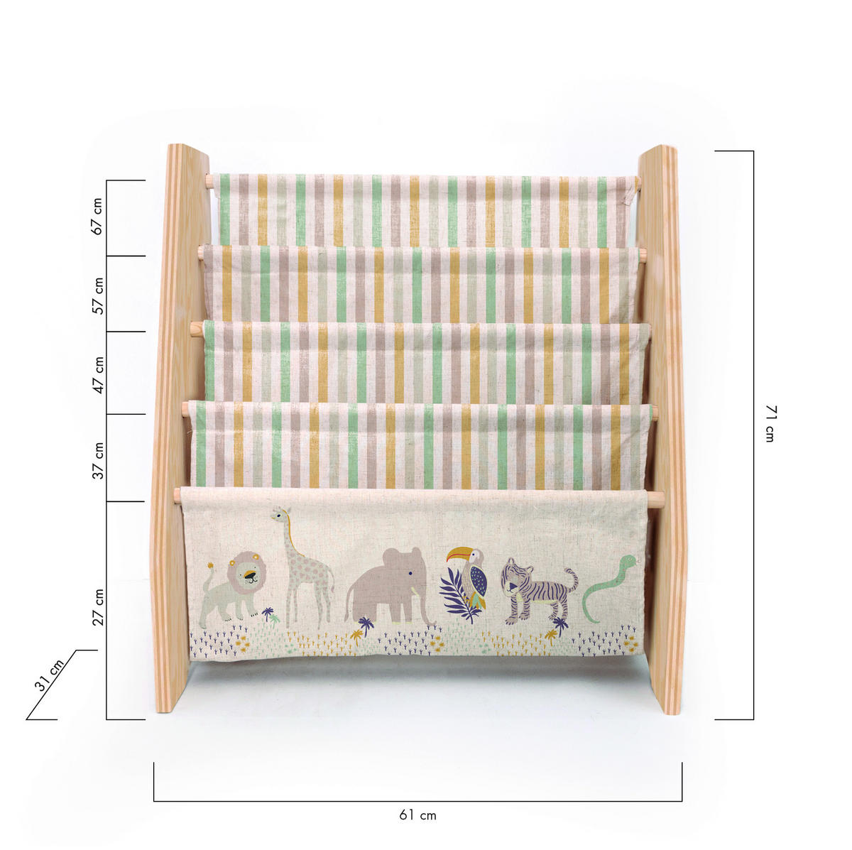 BÜCHERREGAL aus Kiefer-Sperrholz, afrikanisches Textil, Montessori-Stil. - Beige/Multicolor, Holz (31/71/61cm) - RNT By Really Nice Things