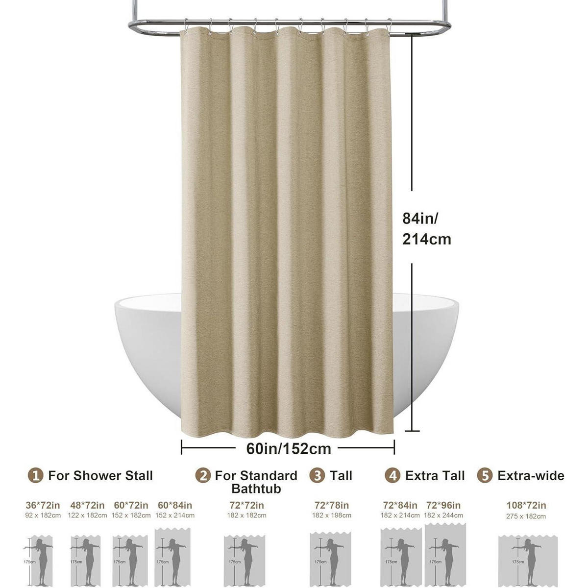DUSCHVORHANG Leinen Taupe 152 x 214 cm - Beige, Textil (152/214cm)