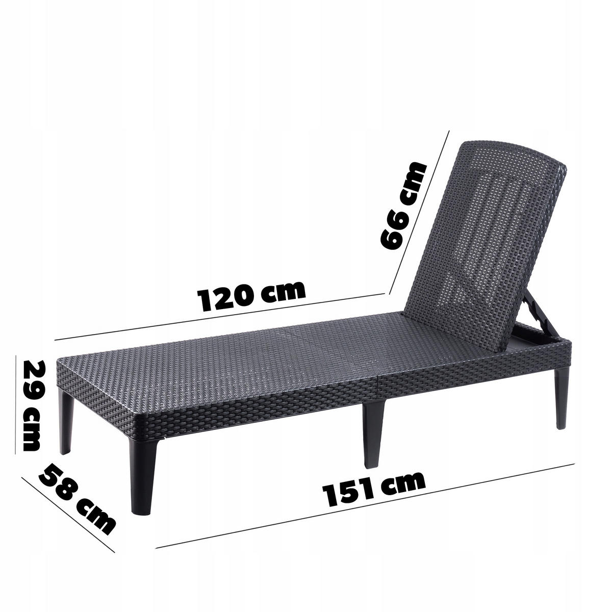 GARTENLIEGESTUHL 58 x 151 cm, Graphit - Graphitfarben, Kunststoff (58/29/151cm) - KADAX