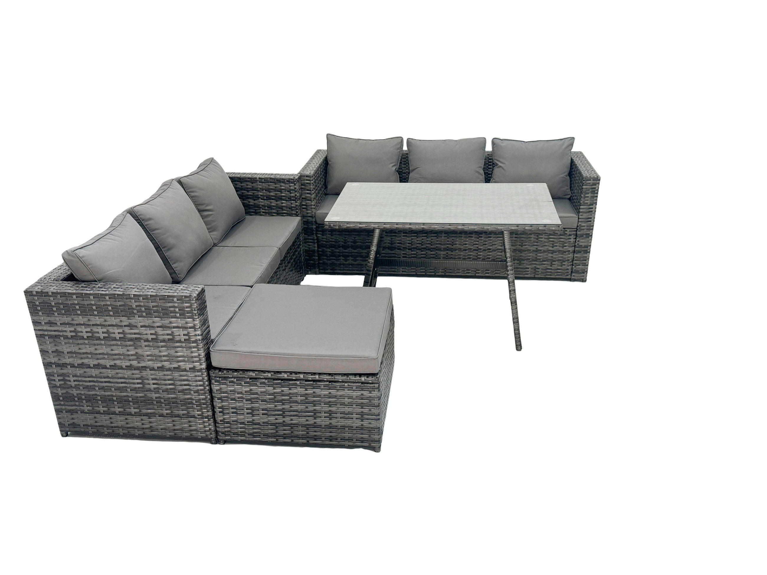 GARTENMÖBELSET mit Hocker 7-Sitzer Grau - Dunkelgrau/Grau, Glas/Kunststoff - Fimous