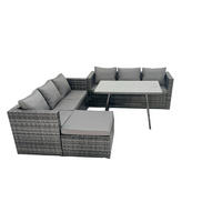 GARTENMÖBELSET mit Hocker 7-Sitzer Grau - Dunkelgrau/Grau, Glas/Kunststoff - Fimous
