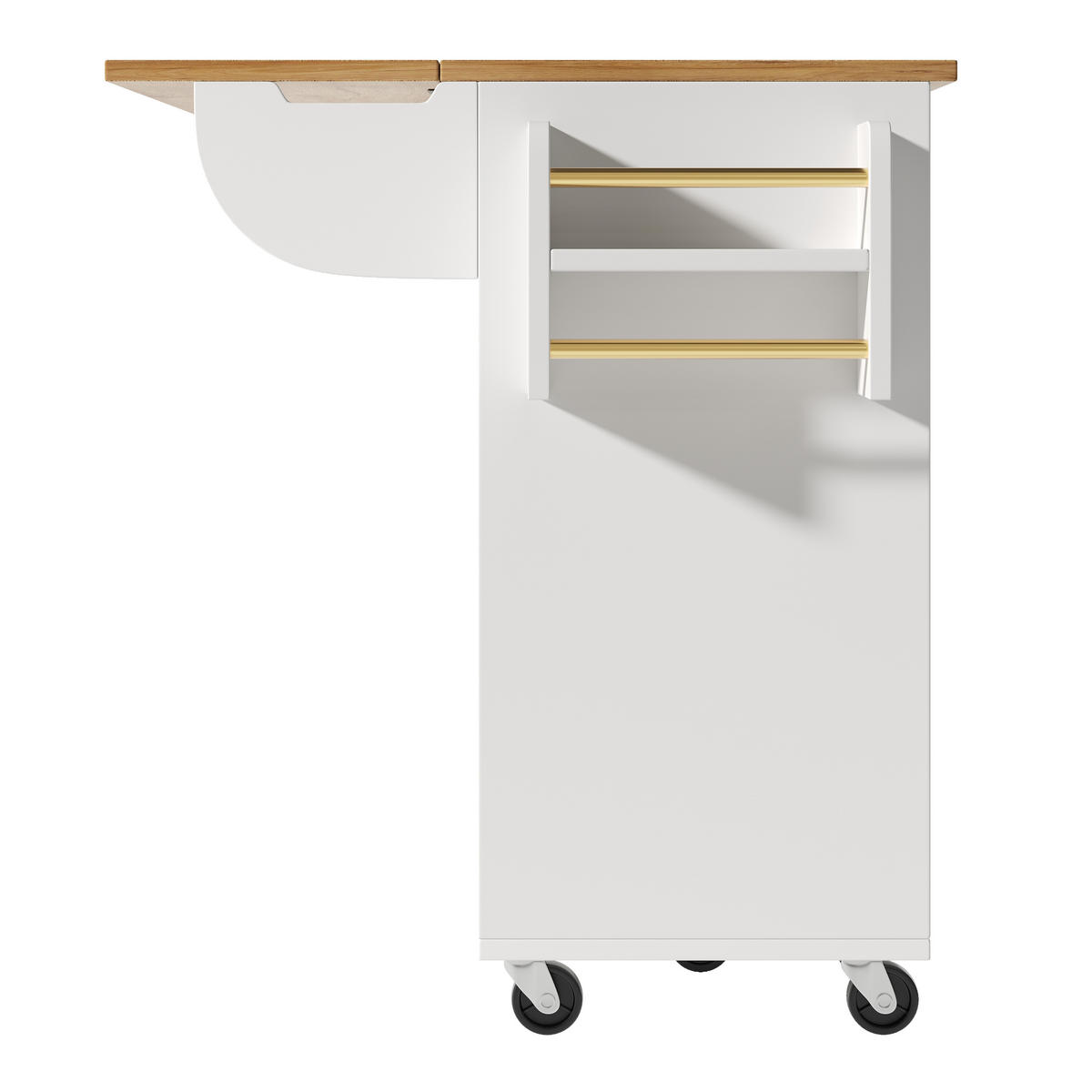 KÜCHENINSEL mit Rollen 146,85/70/90 cm Weiß mit Klapptisch, 3 Schublade und Rattan-Schiebetüren - Weiß, Holz/Holzwerkstoff (146.85/90/70cm) - Oxeza