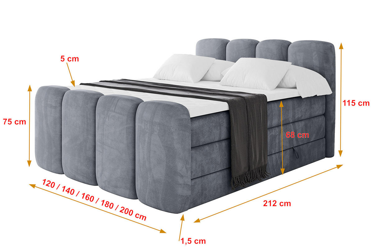BOXBETT mit Matratze H3|H4 und Lattenrost - NINA-Z KING - 200x200 cm Casablanca - Grau - Anthrazit, Holzwerkstoff (200/200cm)