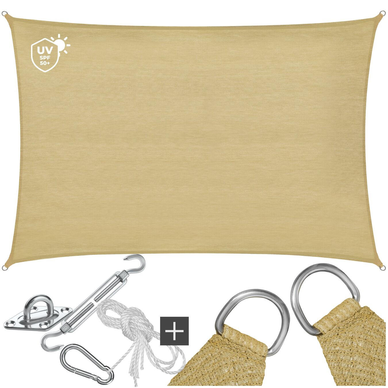 SONNENSEGEL Sunny,umfangreiches Montagematerial,Sand - Sandfarben, Kunststoff (400/300cm) - tectake