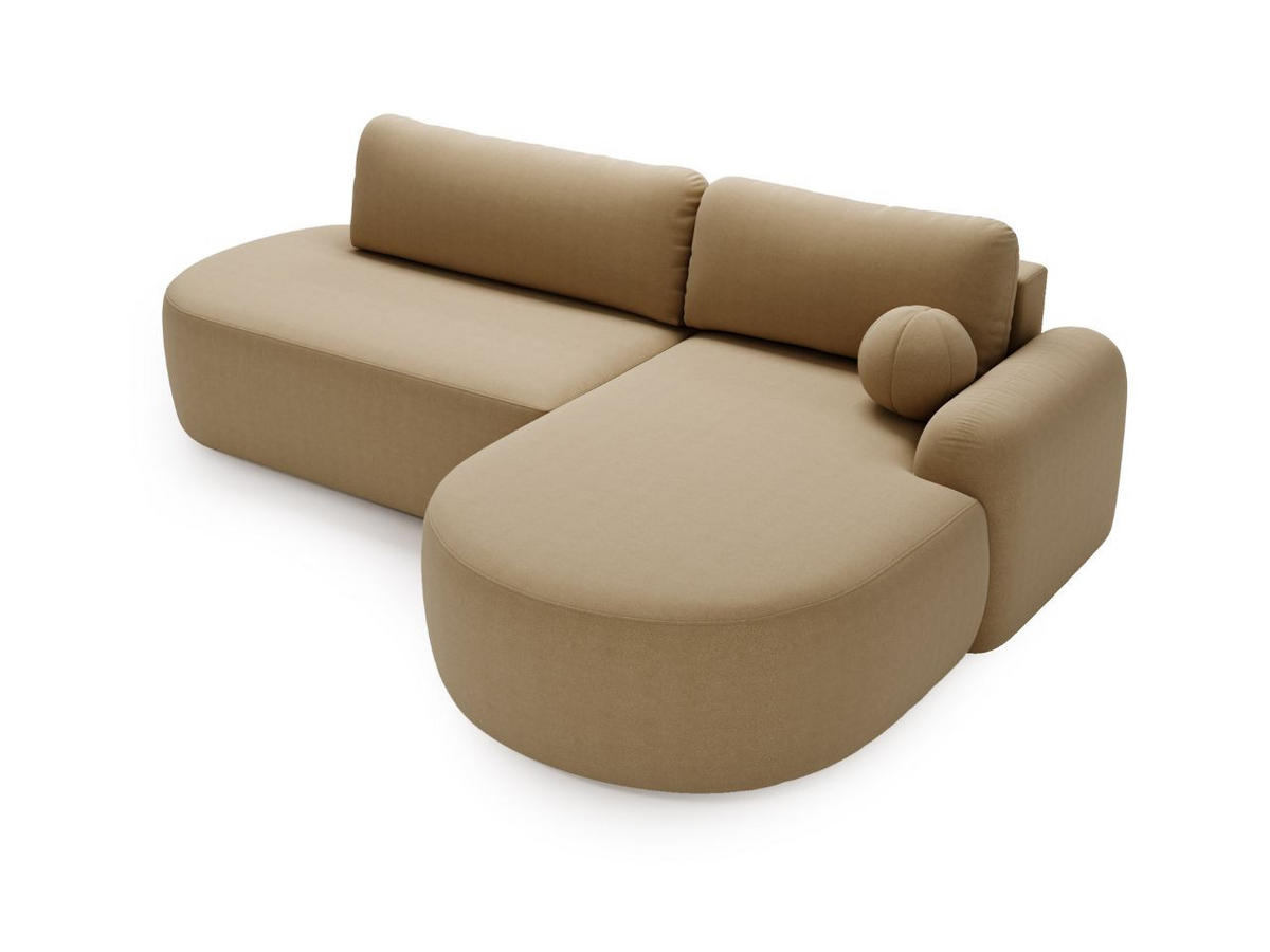 ECKSOFA Aurio O Bouclé-Stoff Hellbraun Rechts - Hellbraun, Holz/Textil (271/177cm) - Graingold