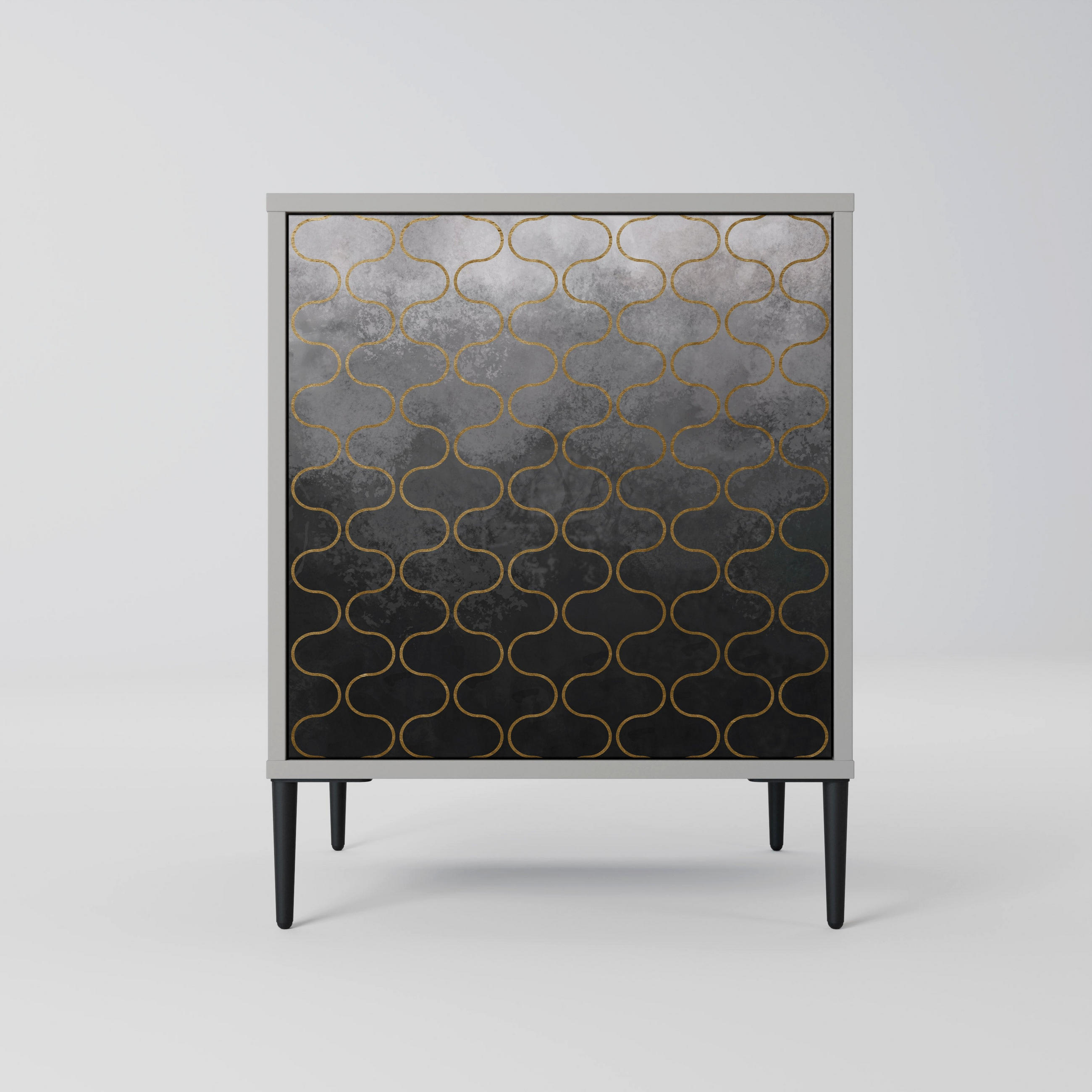 SIDEBOARD TESSELATED GRAYISH, Grau, 57,5x42x72,5 cm, Schwarze Metallfüße - Multicolor/Schwarz, Holzwerkstoff/Metall (57.5/72.5/42cm) - SpaceRebels