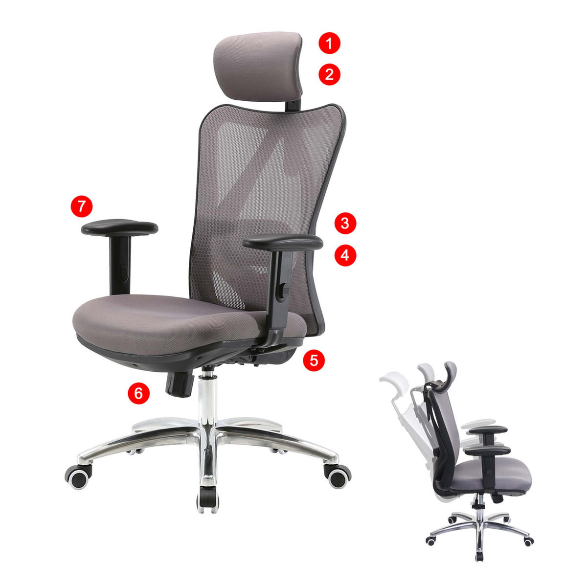 BÜROSTUHL Grau - Grau, Textil (66/129/69cm) - SIHOO