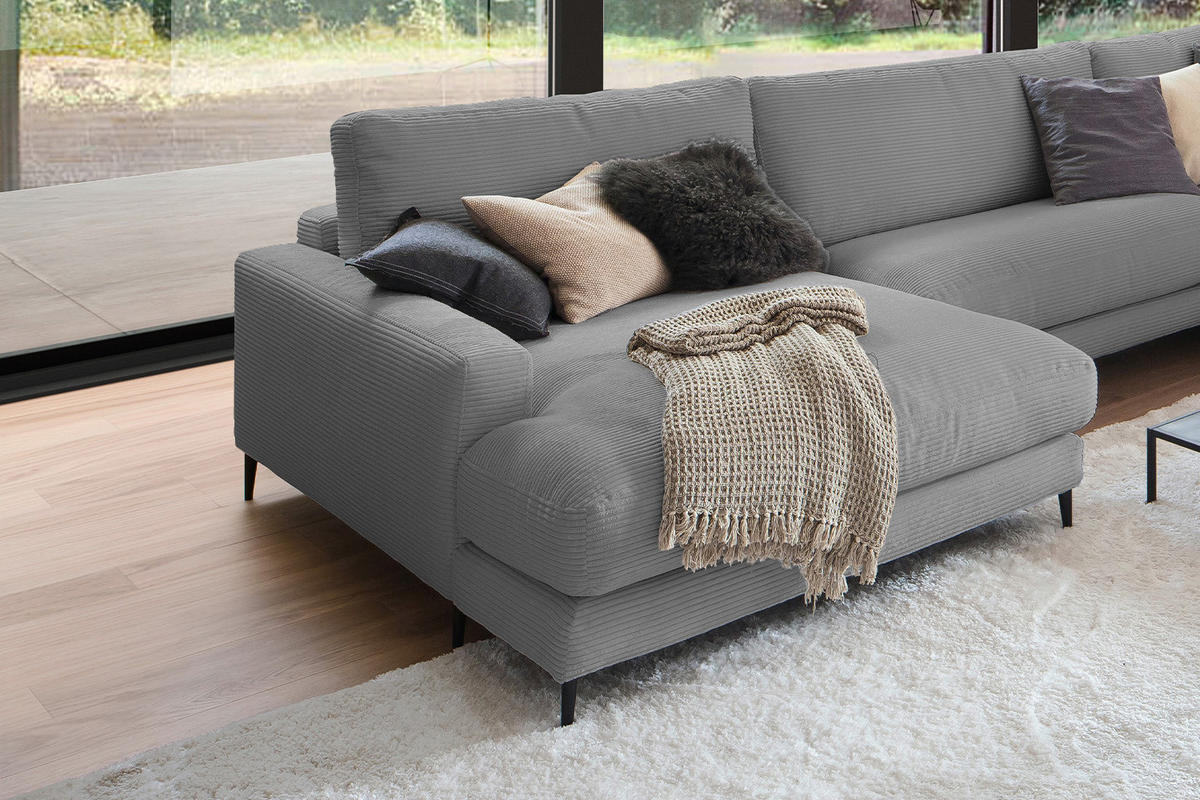 WOHNLANDSCHAFT CARA Grau Cord - Schwarz/Grau, Textil (341/84/223cm) - KAWOLA