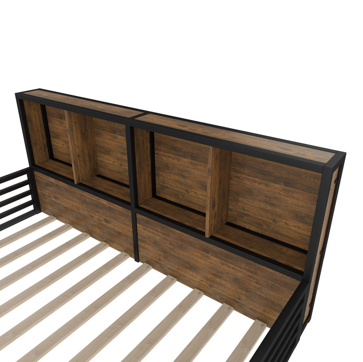 ZAUNBETT 140/200 cm Schwarz aus Metall und MDF mit Lattenrost und LED - Schwarz, Metall (140/200cm) - OKMYHOME
