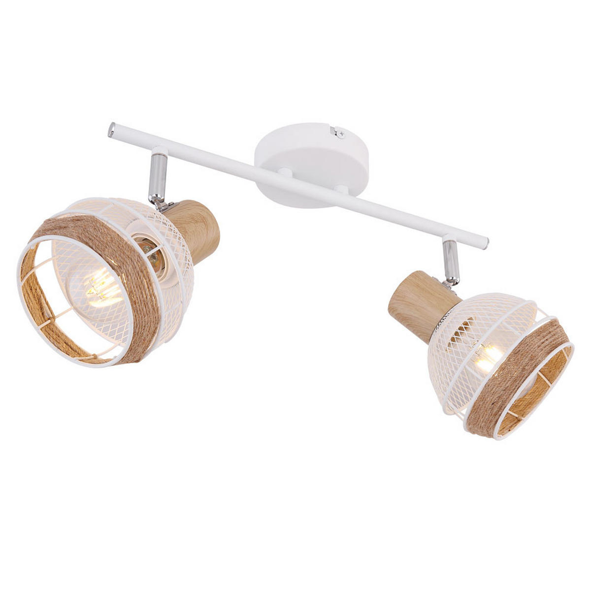 DECKENLEUCHTE Hanfseil Weiß Holzoptik - Weiß, Metall (36/17.5/18.2cm) - Globo Lighting