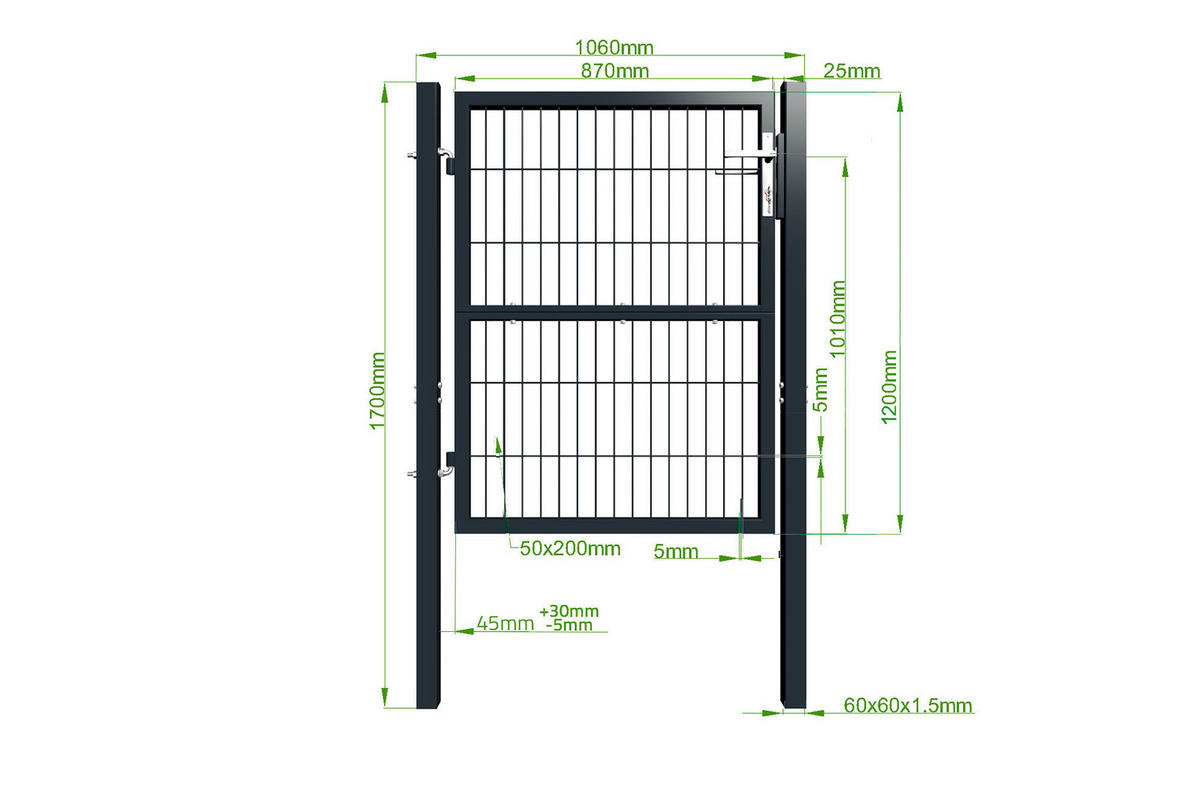 GITTERTOR Razo grau 1m H.120cm Metall - Grau, Metall (106/126cm) - Casanoov