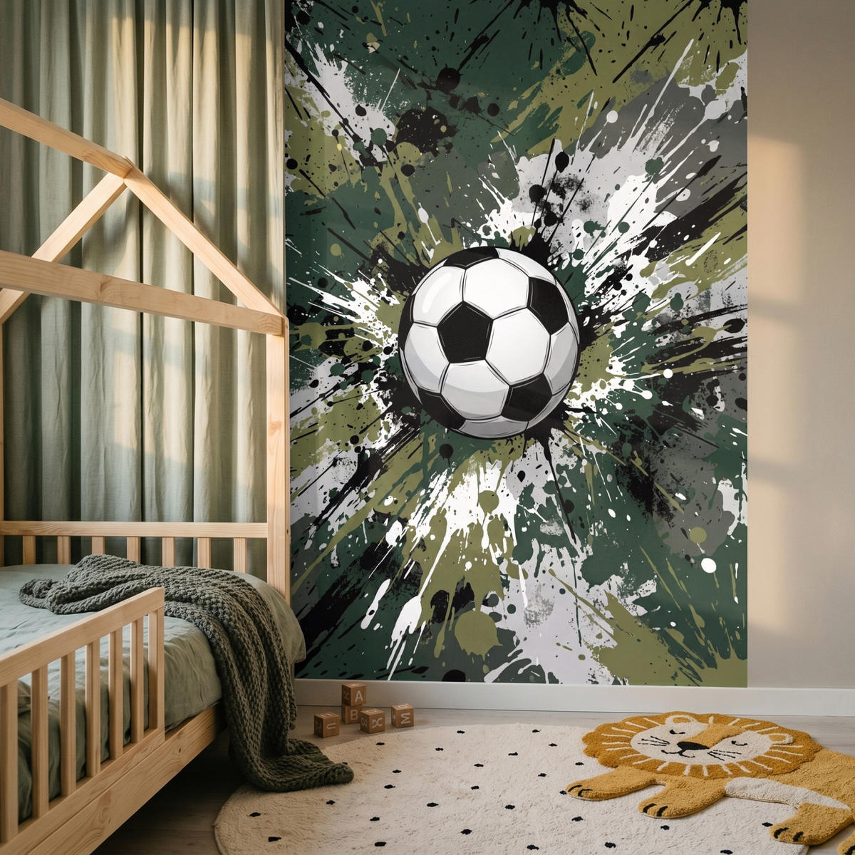 KINDERTAPETE - Fußball - Farbe - Spritzer - Grün - 160x220 cm - Dunkelgrün, Papier (160/220cm) - OnlyWow