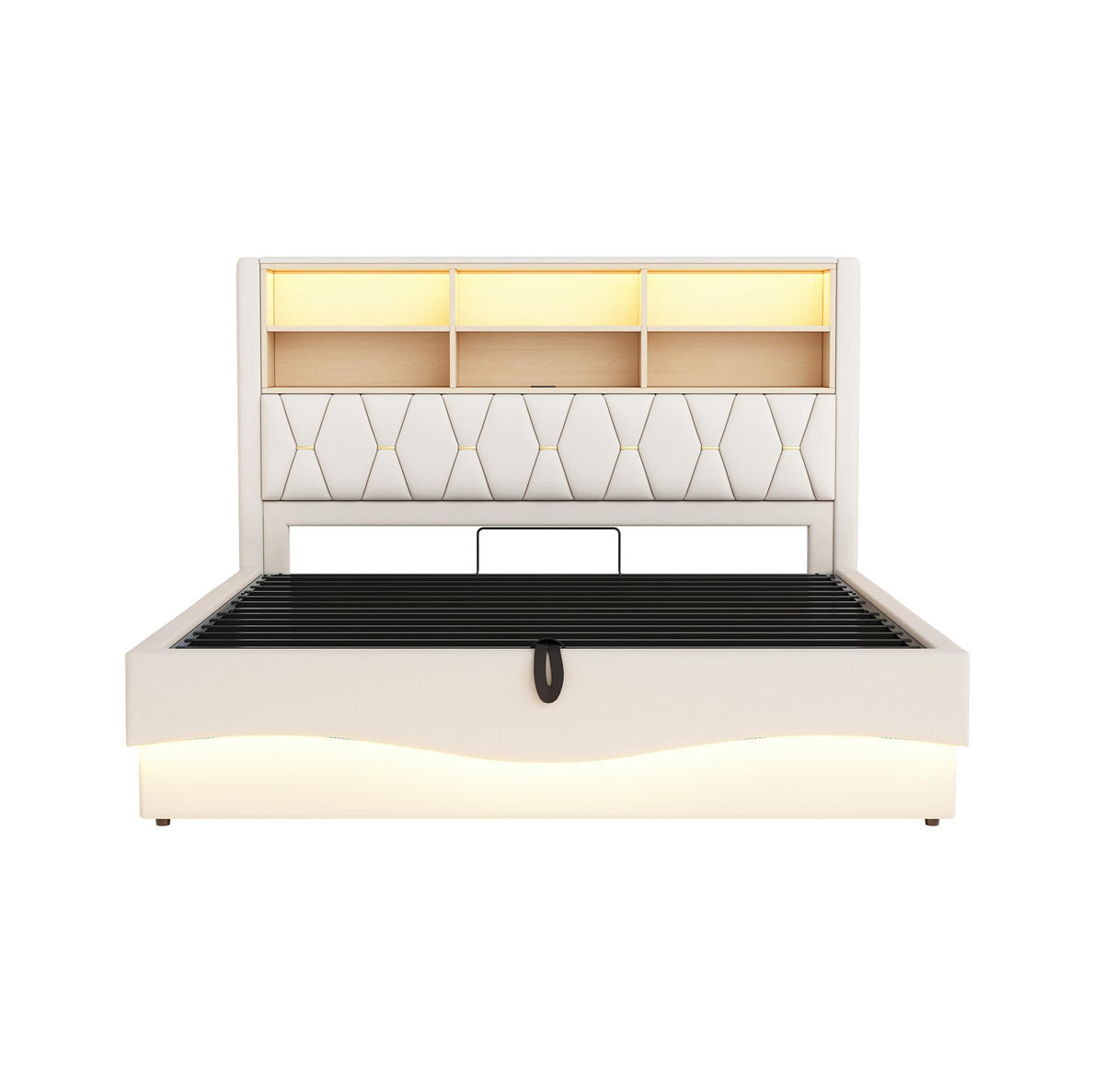 POLSTERBETT 180x200 cm Beige mit hydraulischem Bettkasten, LED-Beleuchtung und USB-Anschluss - Beige, Metall (180/200cm) - IVMEU