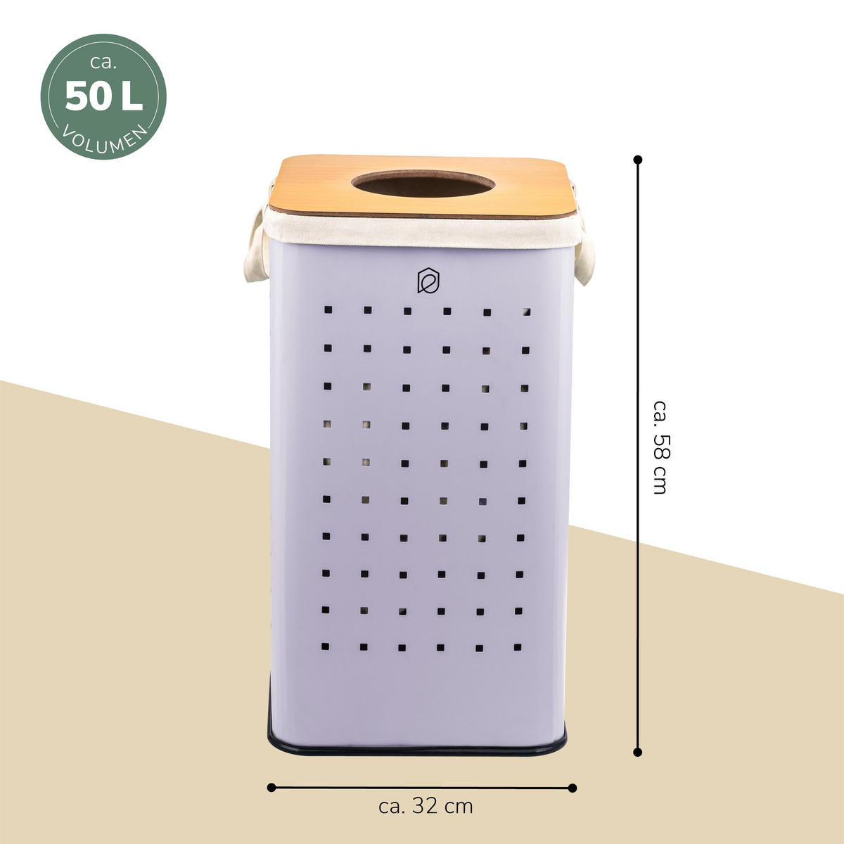 WÄSCHETONNE 50 Liter, lila - Lila, Metall (32/58/32cm) - eluno