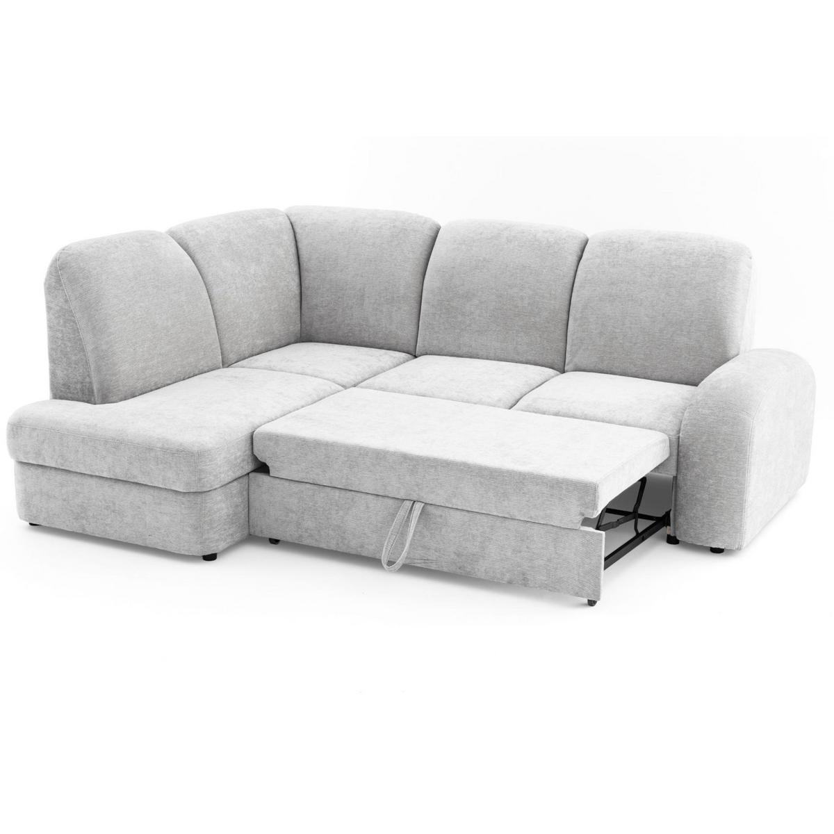 ECKSOFA VIBE L Links mit Schlaffunktion 129x205 Chenille Hellgrau - Hellgrau/Schwarz, Holz/Kunststoff (186/250cm) - Muffo