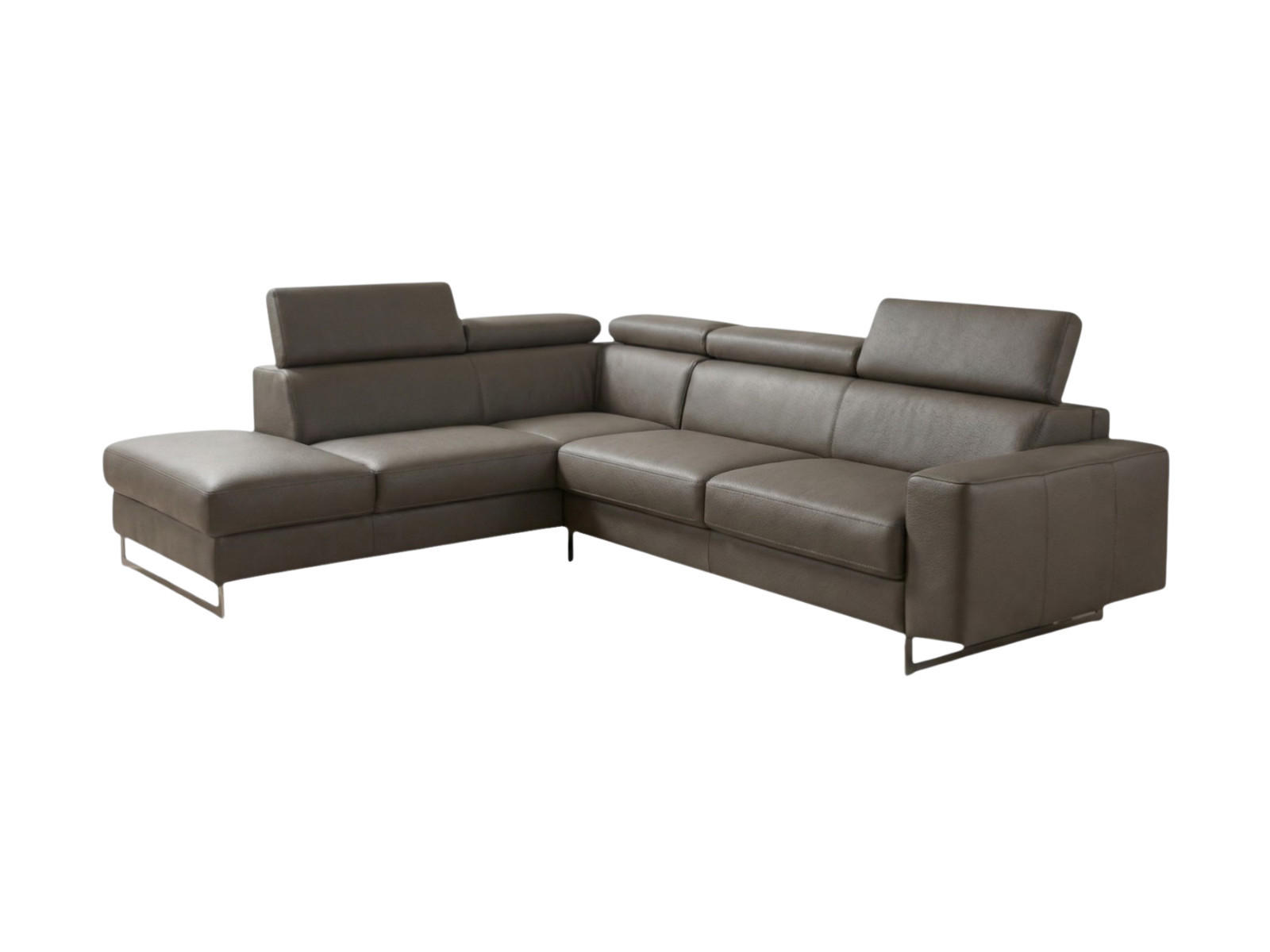 ECKSOFA Gotham Echtleder mit Bettfunktion Greige - Greige, Leder/Metall (227/237cm)