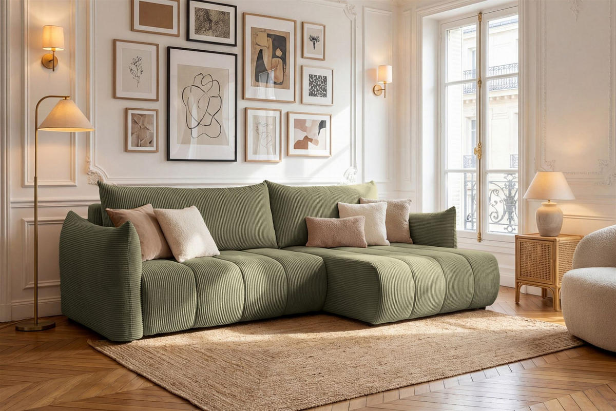 ECKSOFA Ontario Mit Schlaffunktion - Olivgrün, Holzwerkstoff/Textil (260/154cm) - Fun Möbel