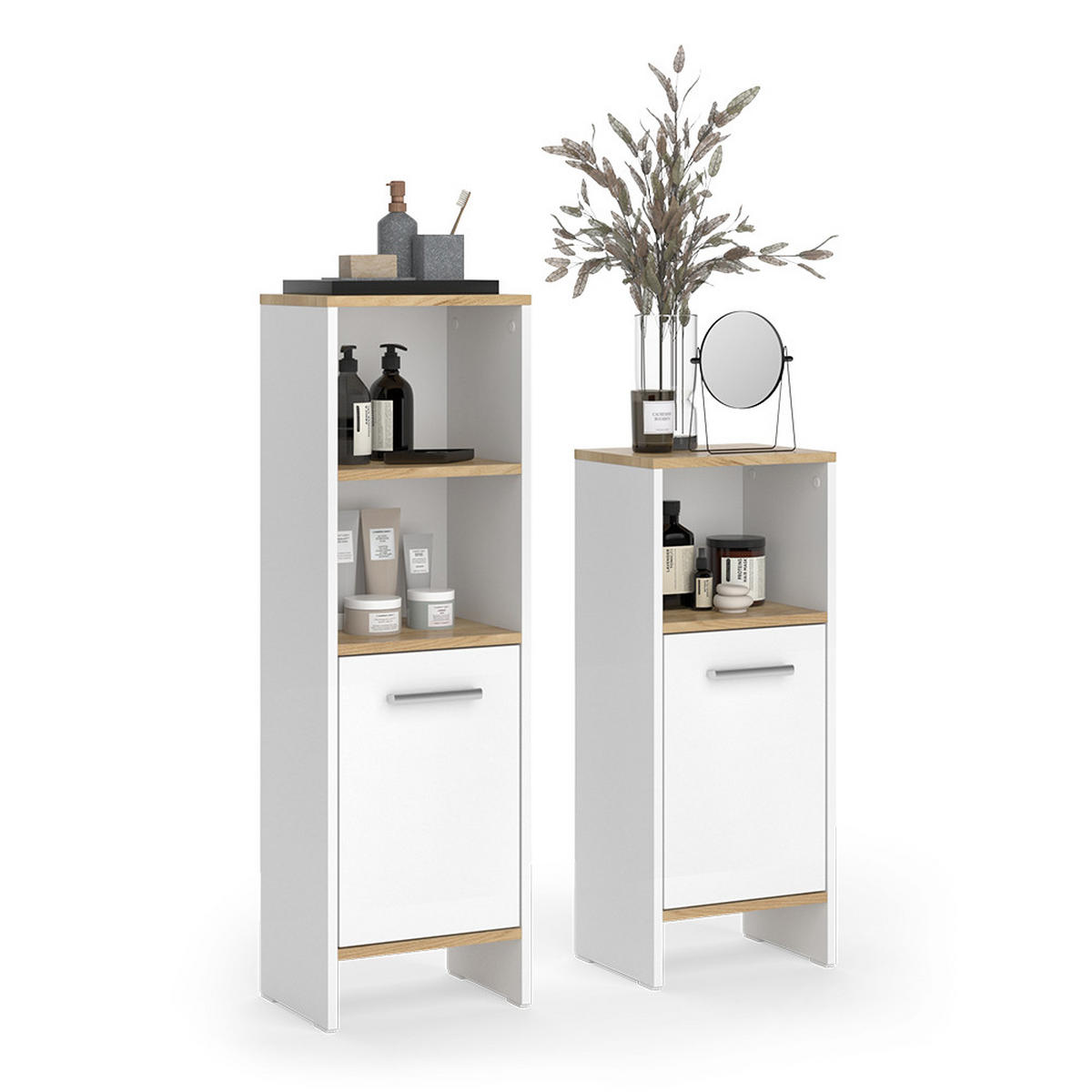 SESTAVA KOUPELNOVÉHO NÁBYTKU Karli Bílý/zlatý dub - bílá/medově dubová, kompozitní dřevo (33.8/108.2/26.3cm) - Vicco