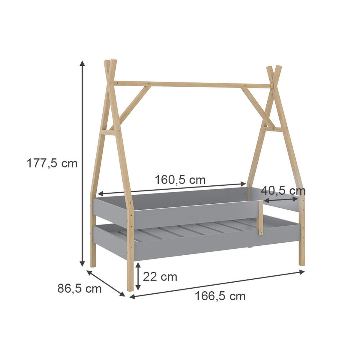 KINDERBETT Bali Grau 80x160 cm - Grau, Holz - VitaliSpa
