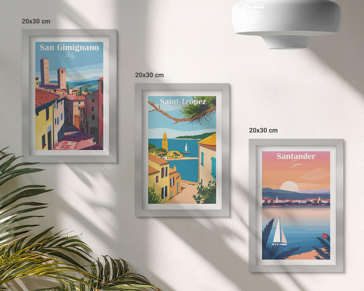 WANDBILDER 3er Set - 20x30 cm Silberner Rahmen - Italienische Stadtlandschaften - Silberfarben, Kunststoff (20/30cm) - ArtPrintCave