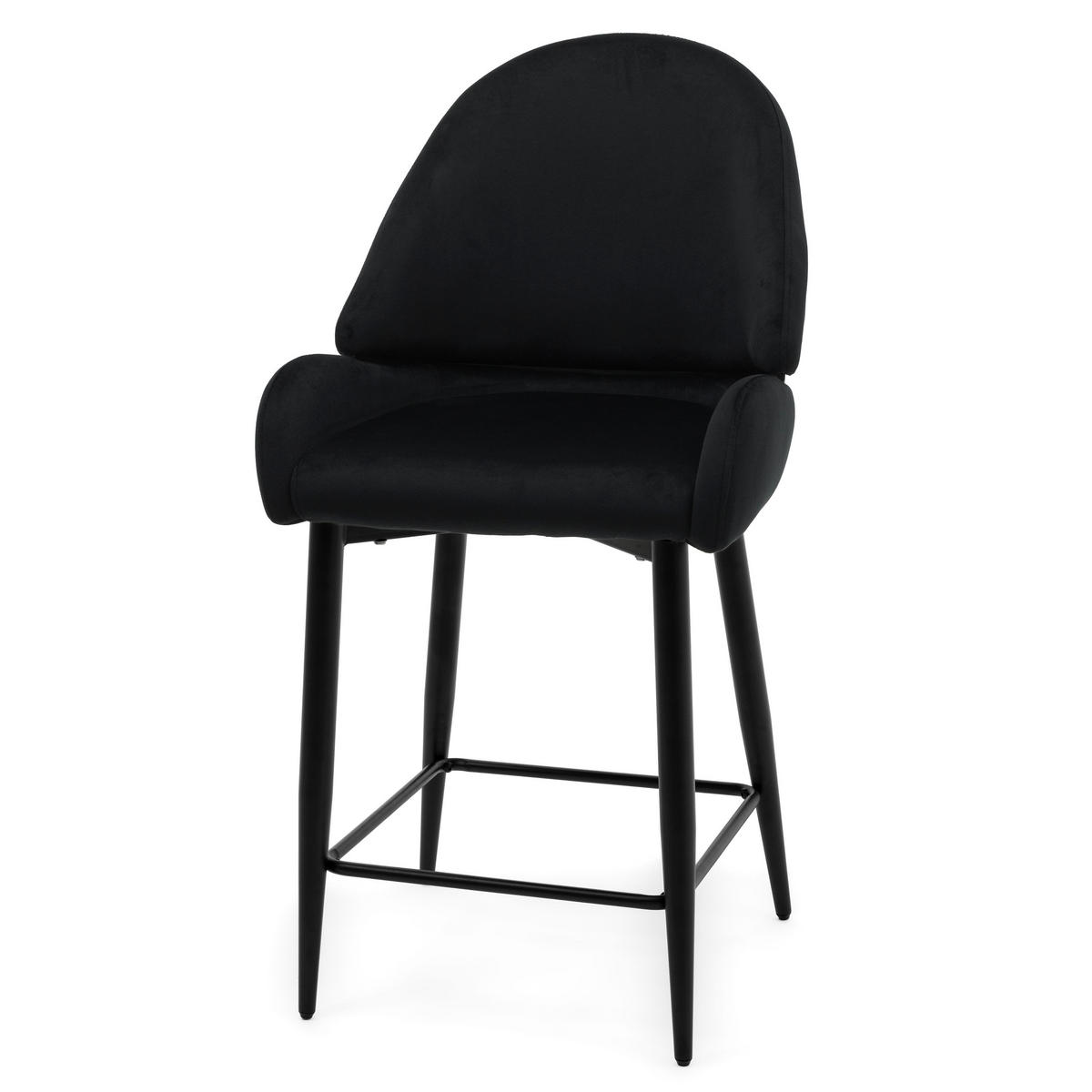 BARHOCKER BERGAMO gepolsterter mit Steppung - schwarz - Samt Velour - Schwarz, Textil/Metall (56/106/61cm) - NEW HOME