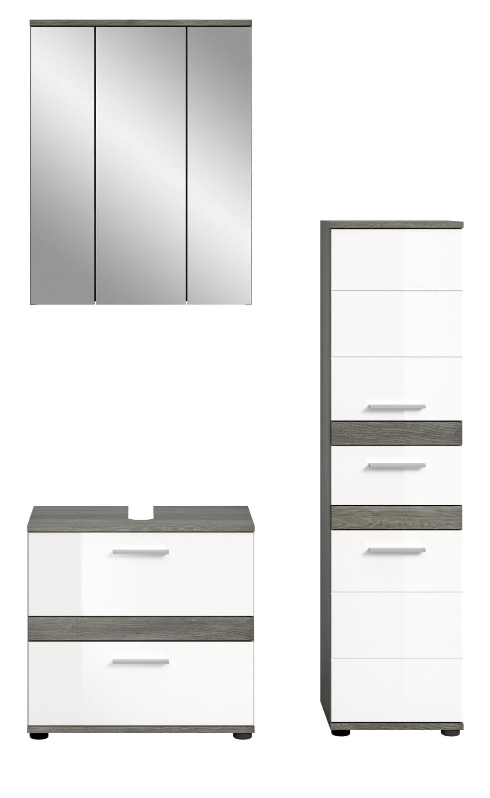 Inn.Furn Badmöbel-Set Weiß Hochglanz, Grau 110x191x34 cm