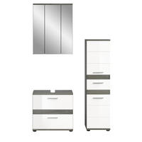 BADMÖBEL-SET weiß Hochglanz. grau 3-teilig 110 cm, Kombination mit viel Stauraum - Weiß Hochglanz/Grau, Holzwerkstoff/Metall (110/191/34cm) - Inn.Furn