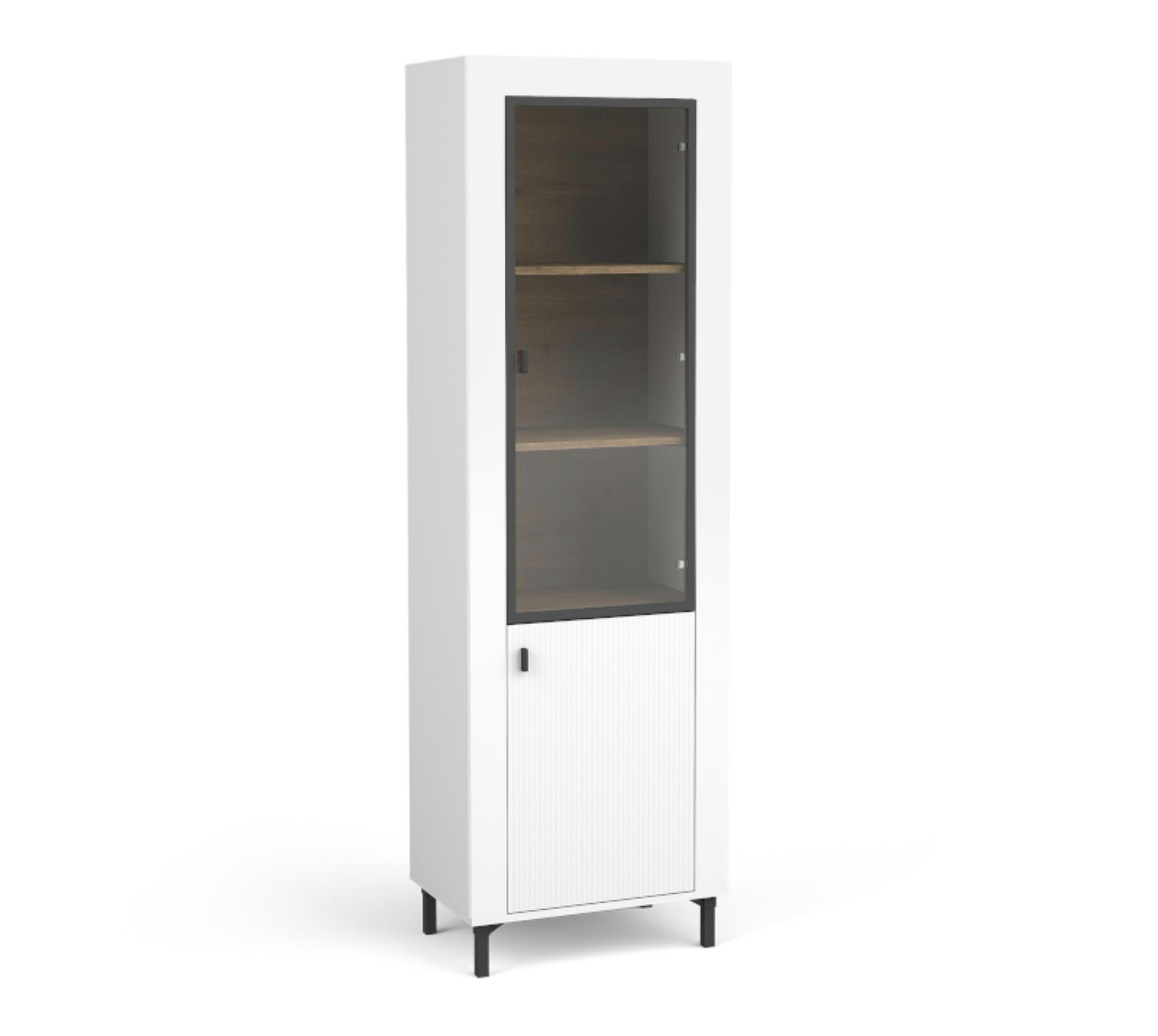 VITRINE Mossa Weiß, mit LED - Schwarz/Weiß, Holzwerkstoff (60/194/40cm) - Bettso