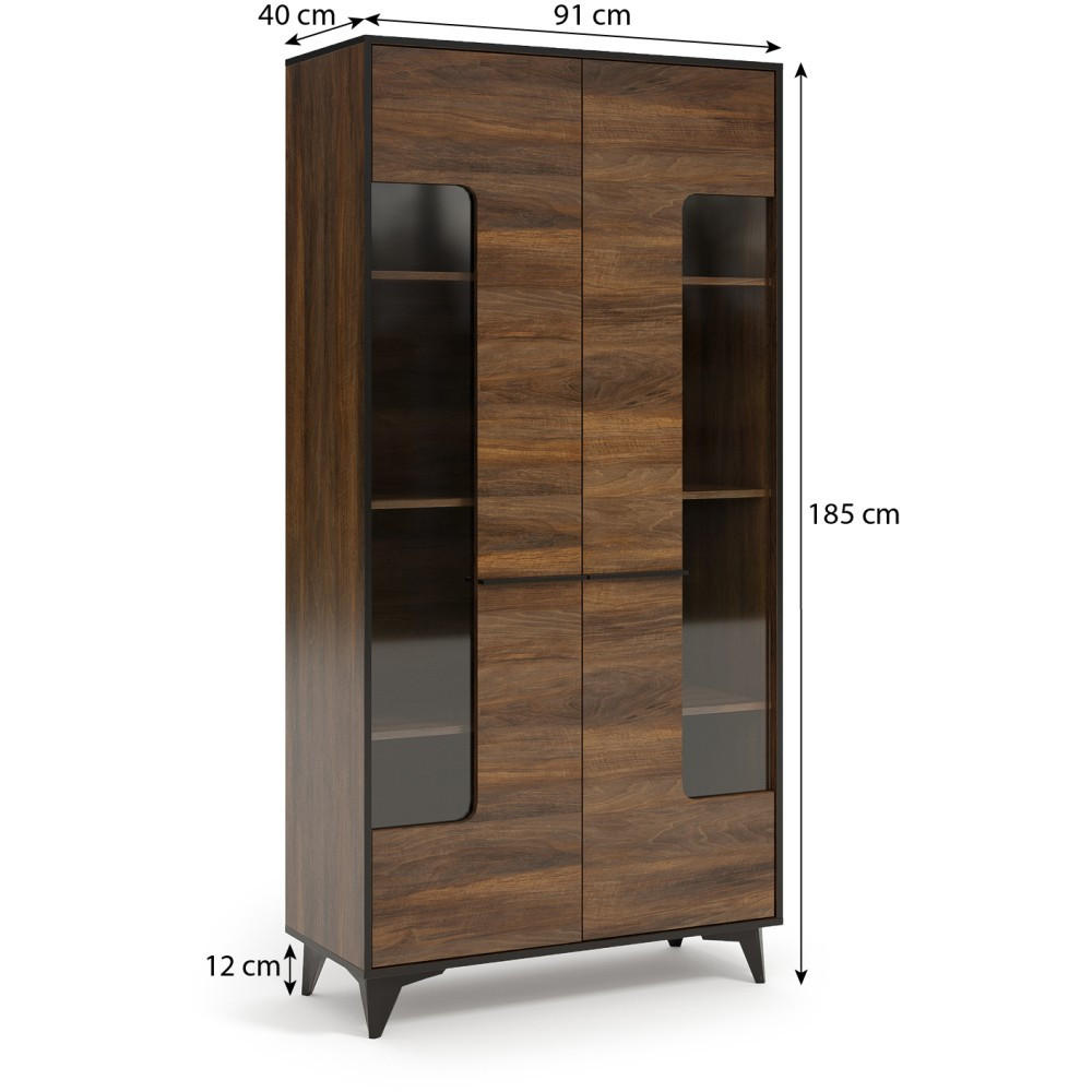 VITRINE Felia mit 2 Türen, Modernes Design - Walnussfarben/Schwarz, Holzwerkstoff (91/185/40cm) - Beautysofa