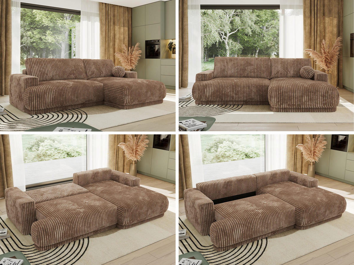 ECKSCHLAFSOFA RINA L Braun Cord - rechts - Schwarz/Braun, Kunststoff/Textil (170/267cm) - MKS