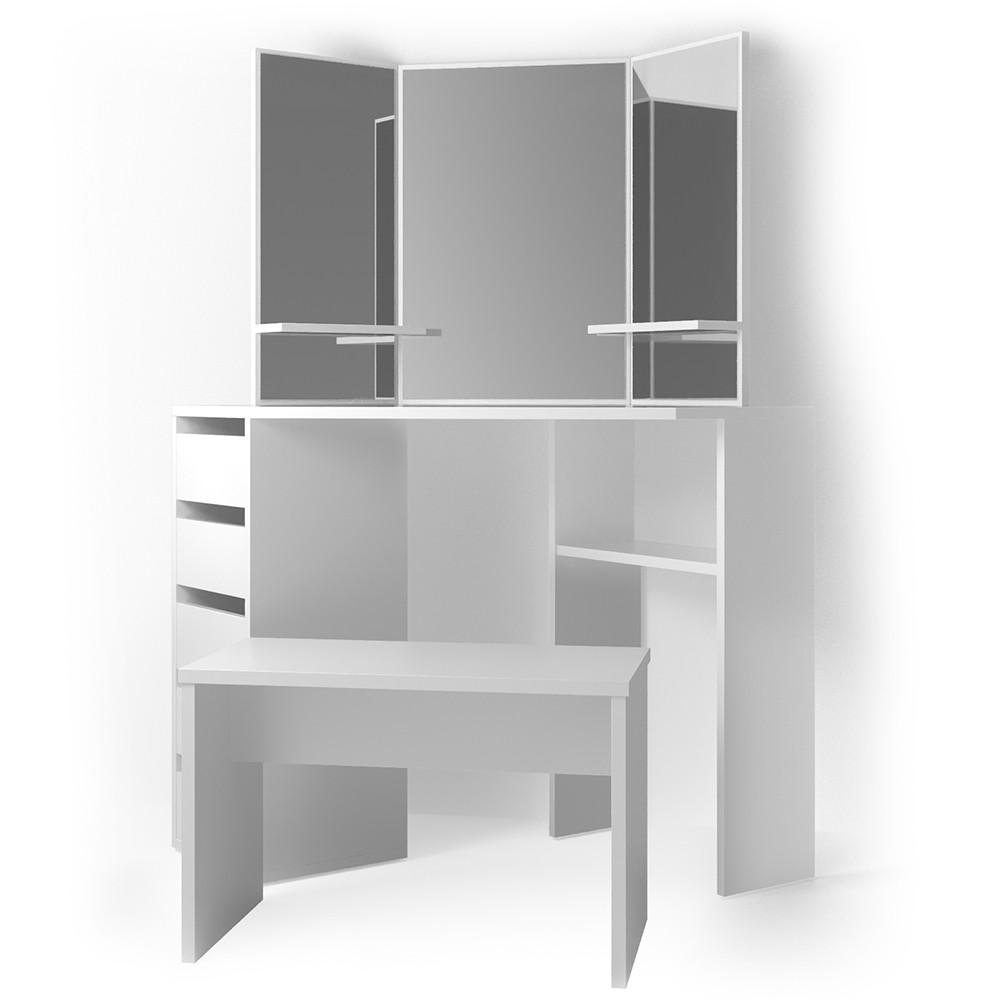 ECKSCHMINKTISCH Arielle Weiß 110 cm mit Bank - Weiß, Holzwerkstoff (110/141.5/54cm) - Vicco