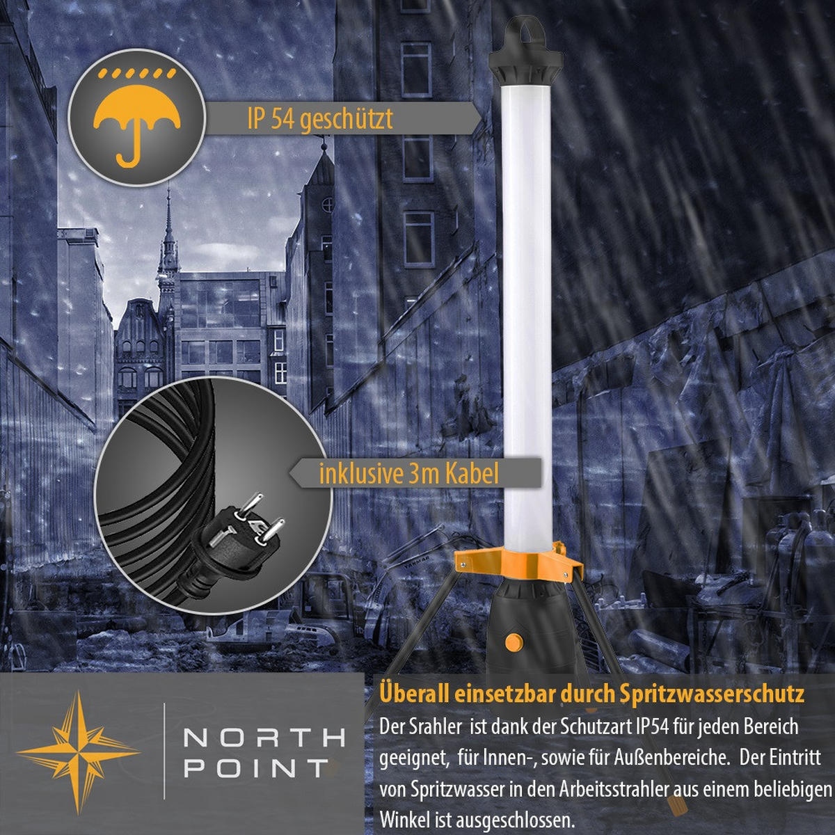 LED-TURM-BAUSTRAHLER - 360° Lichtauslass für Innen- und Außenbereich, dimmbar, 110cm hoch, 2er-Set - Gelb/Schwarz, Kunststoff (57/57/123cm) - Northpoint