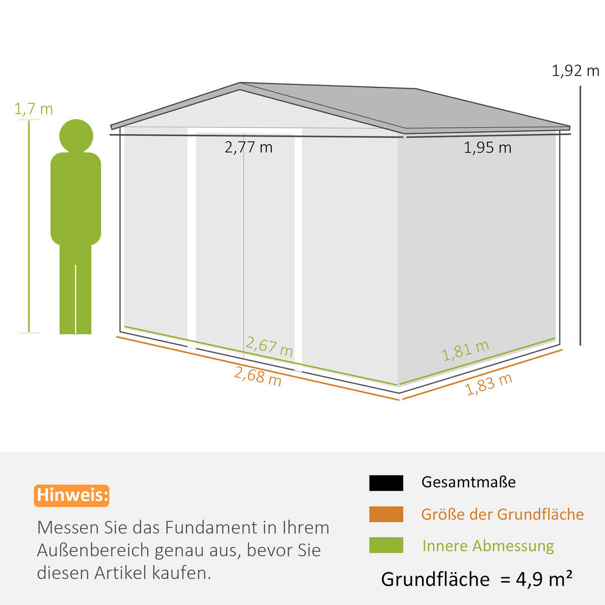 VERZINKTER Stahl Gerätehaus 4,9m² 277x195x192cm Geräteschuppen mit Satteldach - Dunkelgrau, Metall (195/192/277cm) - Outsunny