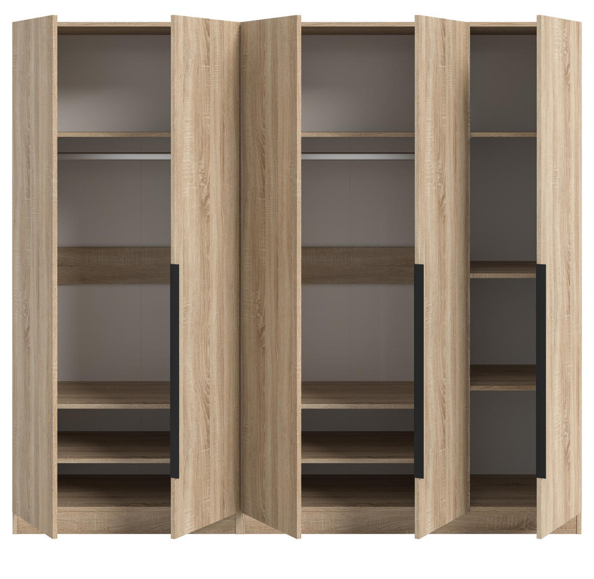 KLEIDERSCHRANK Eiche Sonoma 5-türig 2000 x 181 cm, Drehtürenschrank mit Kleiderstange - Eichefarben/Schwarz, Holzwerkstoff/Kunststoff (200/181/52cm) - Inn.Furn
