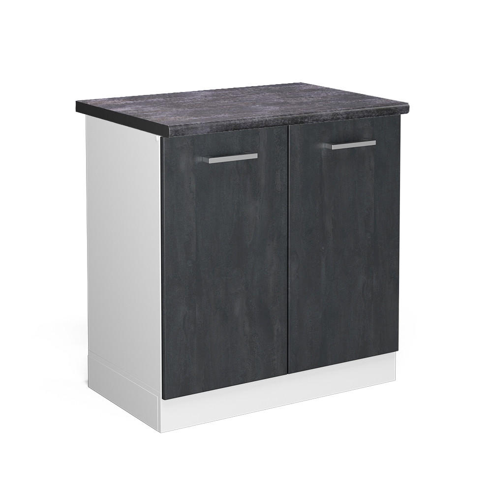 SPÜLENUNTERSCHRANK KÜCHENSCHRANK R-Line Schwarz Beton 80 cm AP Anthrazit - Schwarz/Weiß, Holzwerkstoff (80/81.6/60cm) - Vicco