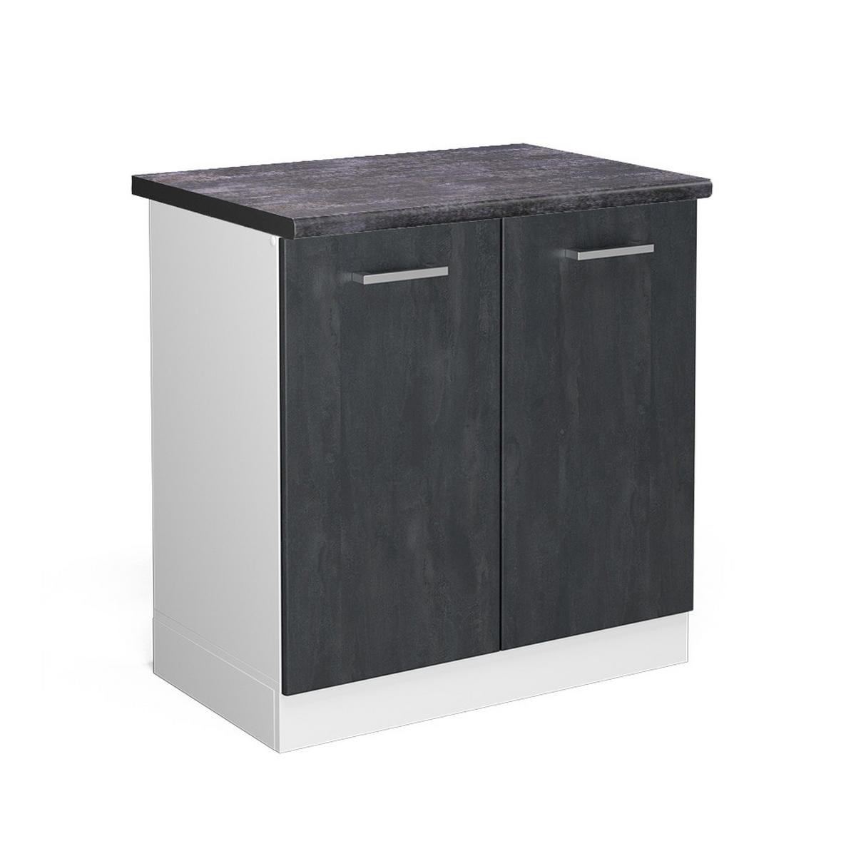 SPÜLENUNTERSCHRANK KÜCHENSCHRANK R-Line Schwarz Beton 80 cm AP Anthrazit - Schwarz/Weiß, Holzwerkstoff (80/81.6/60cm) - Vicco