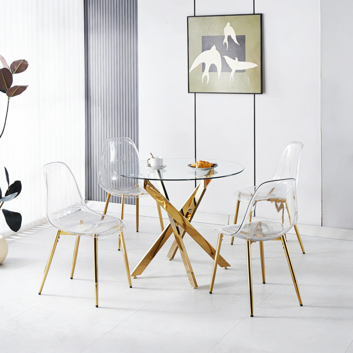 ESSGRUPPE DE-39337 5-teilig, mit 4 Samtstühlen Gold - Goldfarben, Metall (80/75/80cm) - ComfortXL
