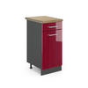 KÜCHENUNTERSCHRANK R-Line Rot Hochglanz 40 cm , AP Eiche - Bordeaux/Anthrazit, Holzwerkstoff (40/81.6/60cm) - Vicco