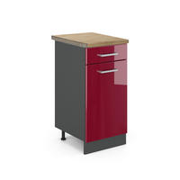 KÜCHENUNTERSCHRANK R-Line Rot Hochglanz 40 cm , AP Eiche - Bordeaux/Anthrazit, Holzwerkstoff (40/81.6/60cm) - Vicco