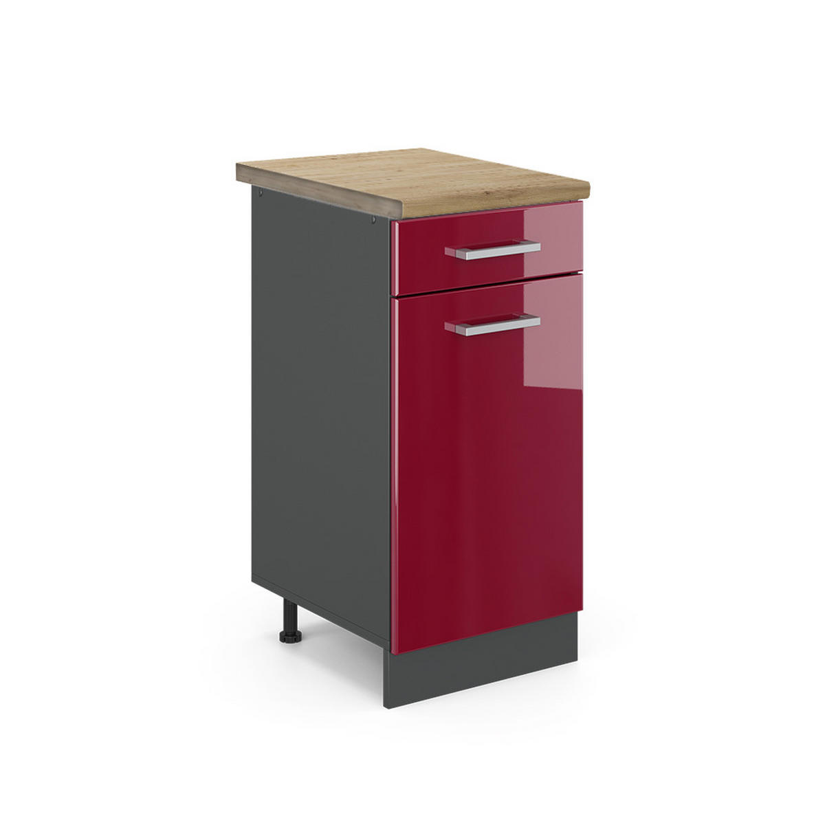 KÜCHENUNTERSCHRANK R-Line Rot Hochglanz 40 cm , AP Eiche - Bordeaux/Anthrazit, Holzwerkstoff (40/81.6/60cm) - Vicco
