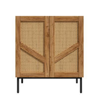 SIDEBOARD Holzoptik mit PE-Rattan 2 Türen 2 Verstellbare Böden Metallbeine - Naturfarben, Holzwerkstoff (70/80/38.5cm) - Urban Meuble