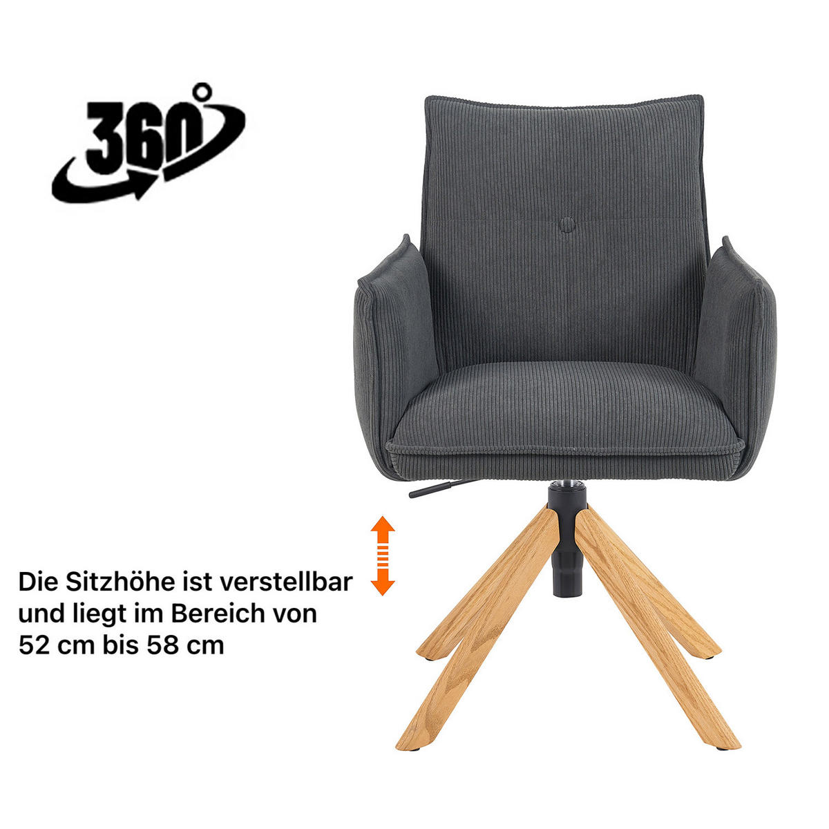 BÜROSTUHL Mika-Leya - Honigeiche/Anthrazit, Eichenholz/Holz (60/89/63cm) - DUBI Möbel