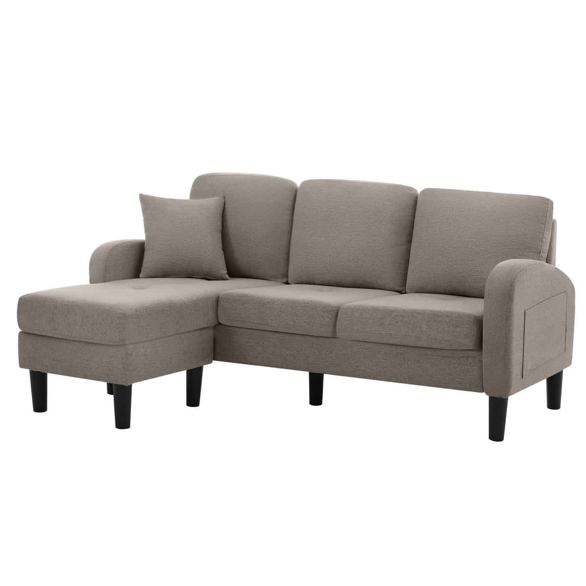 ECKSOFA L-Form mit Chaiselongue 166/118/77 cm Atmungsaktiver Baumwoll-Leinenstoff Kunststoffbeine - Dunkelgrau, Kunststoff (166/118cm) - OKWISH