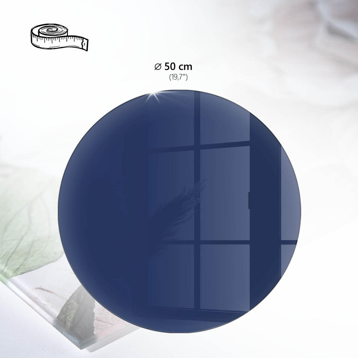 TISCHPLATTE fi50 cm – Leuchtendes Marineblau - Grün, Glas (50/50/0.4cm) - Wallfluent