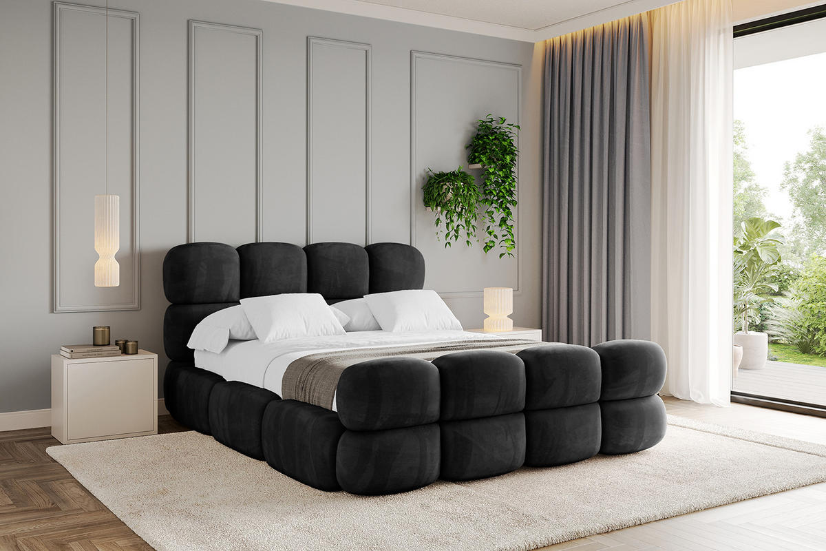 POLSTERBETT mit Bettkasten, Fußteil und Lattenrost, Boxbett ohne Matratze - NOMA-Z 140x200 Schwarz - Schwarz, Holzwerkstoff/Textil (140/200cm) - ALTDECOR