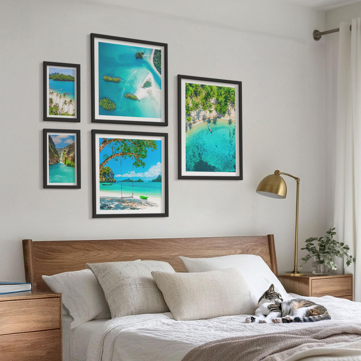 WANDBILDER 5er-Set - 50x50 cm & 20x30 cm & 40x60 cm Schwarzer Rahmen - Strände, Palmen, kristallklares Wasser - Schwarz, Kunststoff (40/60cm) - ArtPrintCave