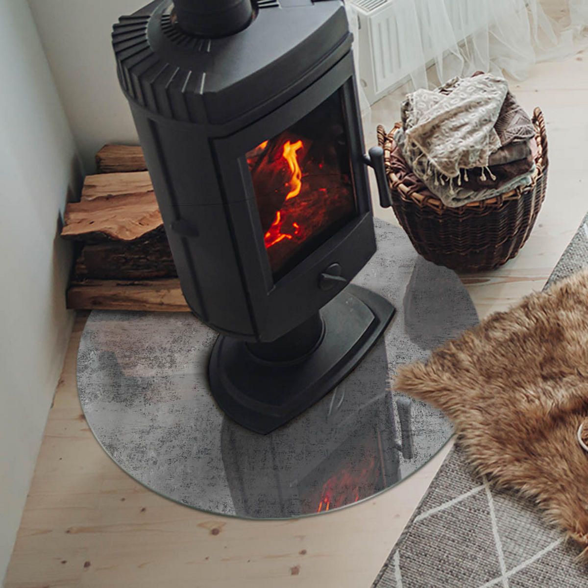 GLASPLATTE für Kamin Ø 70 cm Grau - Grau, Glas (70/70/0.4cm) - ArtPrintCave