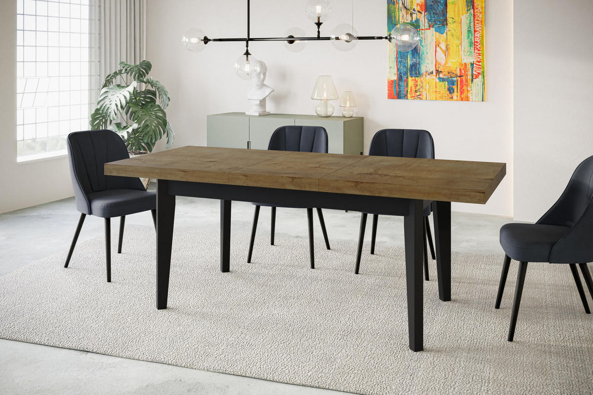 ESSZIMMERTISCH SKANDI, ausziehbarer Tisch: 200-300X100X78 cm, Farbe: LEFKAS, mit Holzbeinen in Farbe Schwarz - Dunkelbraun/Schwarz, Holzwerkstoff (200/100/78cm) - Alpi-Möbel