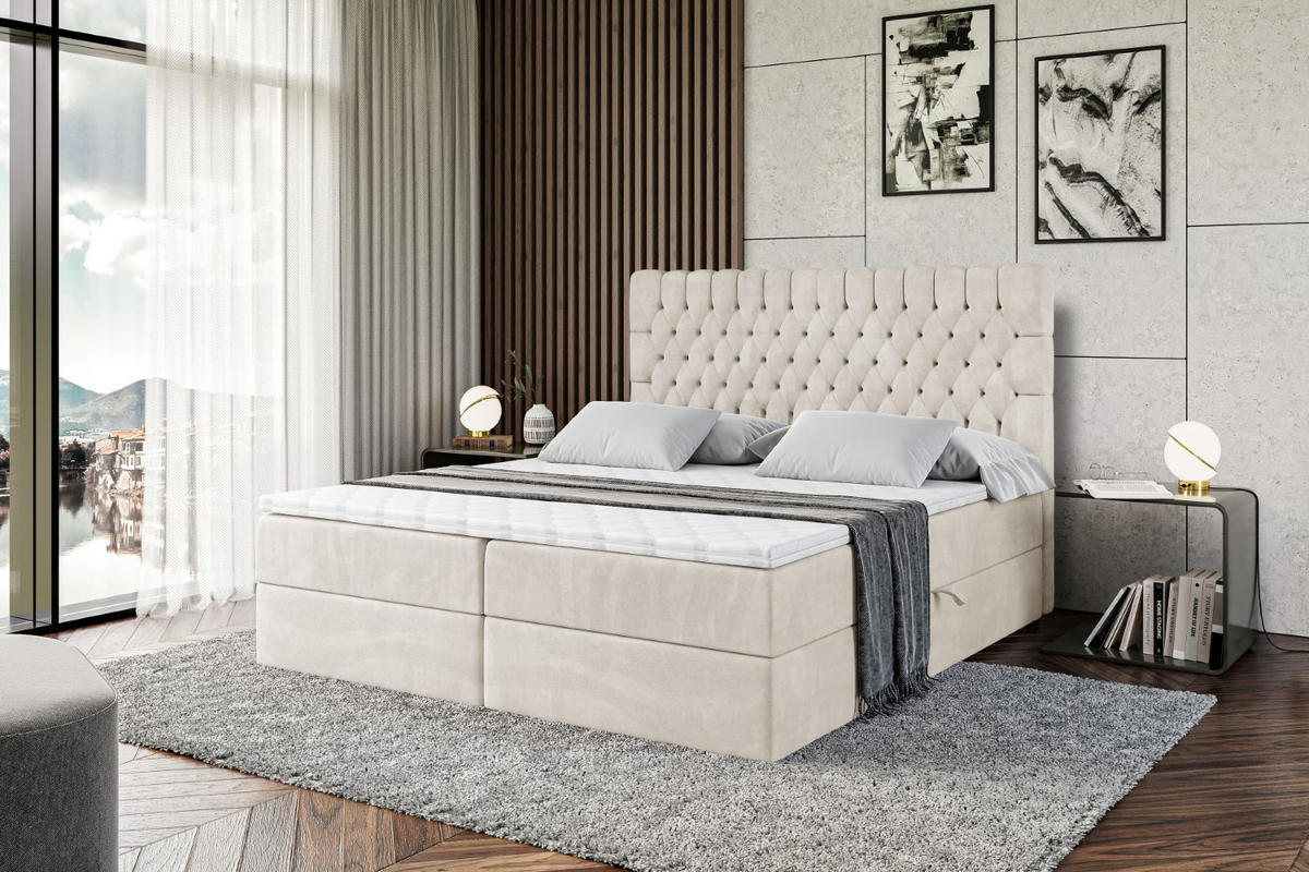 BOXBETT mit Matratze H4 und Lattenrost - SERENE - 120x200 - H4 - Creme - Creme, Holzwerkstoff (120/200cm) - ALTDECOR
